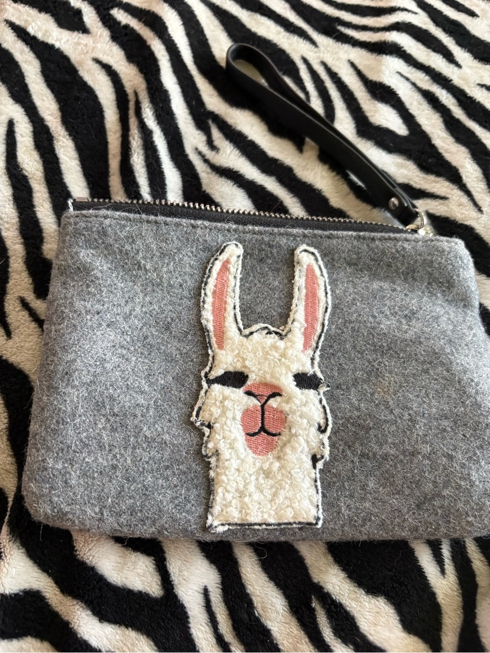 Old Navy Gray Felt Wristlet with Llama Applique